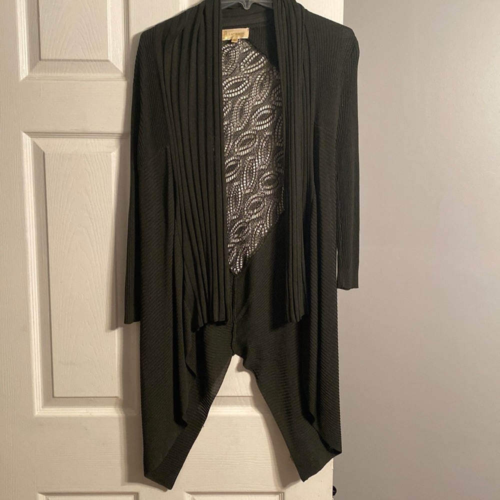 Cathaya Medium Dark Green Cardigan Sweater with Lace Design on Back